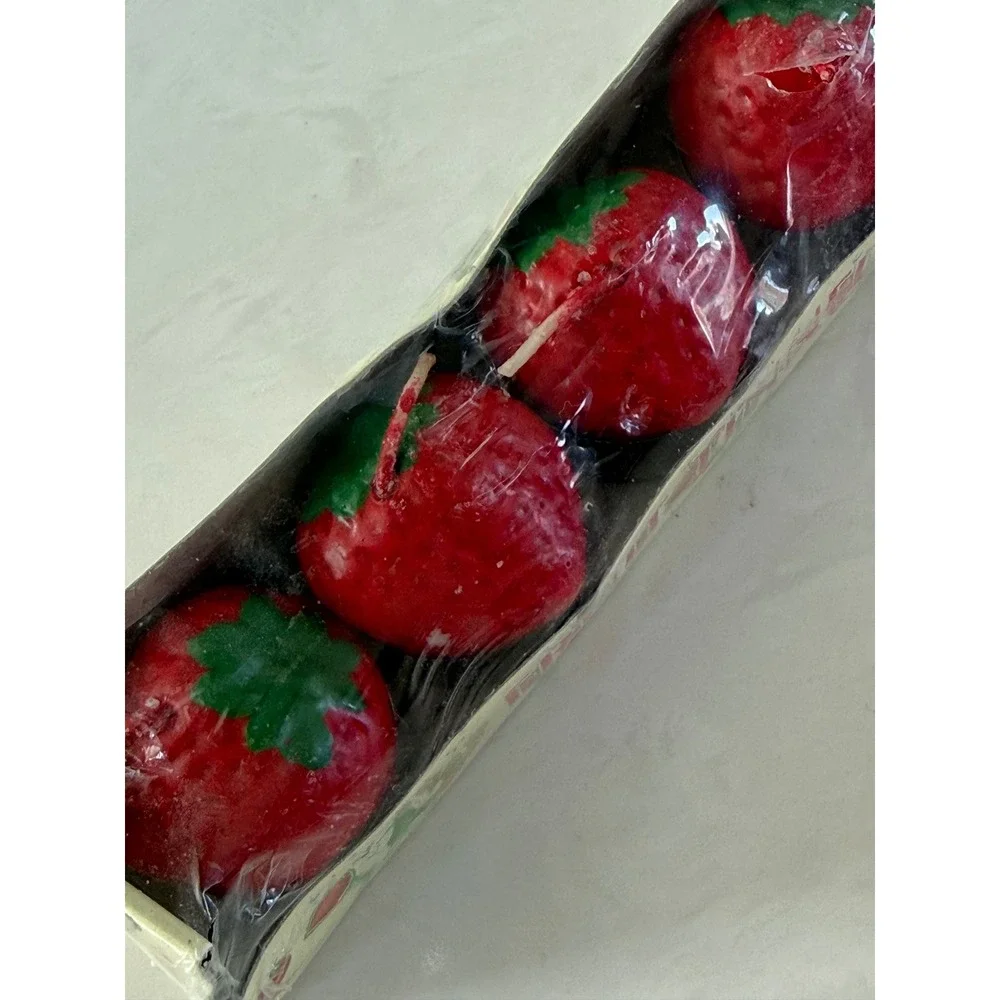 Vintage Strawberry Fruit Tinned Candles Set of 6 Red Novelty Boxed Decor